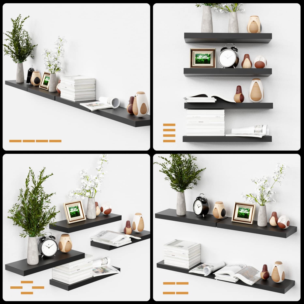 Boswillon Black Floating Shelves Set of 2, Wall Mounted Small Shelves for  Room, Modern Hanging Shelves for Wall Decor, Display Wall Storage Shelves