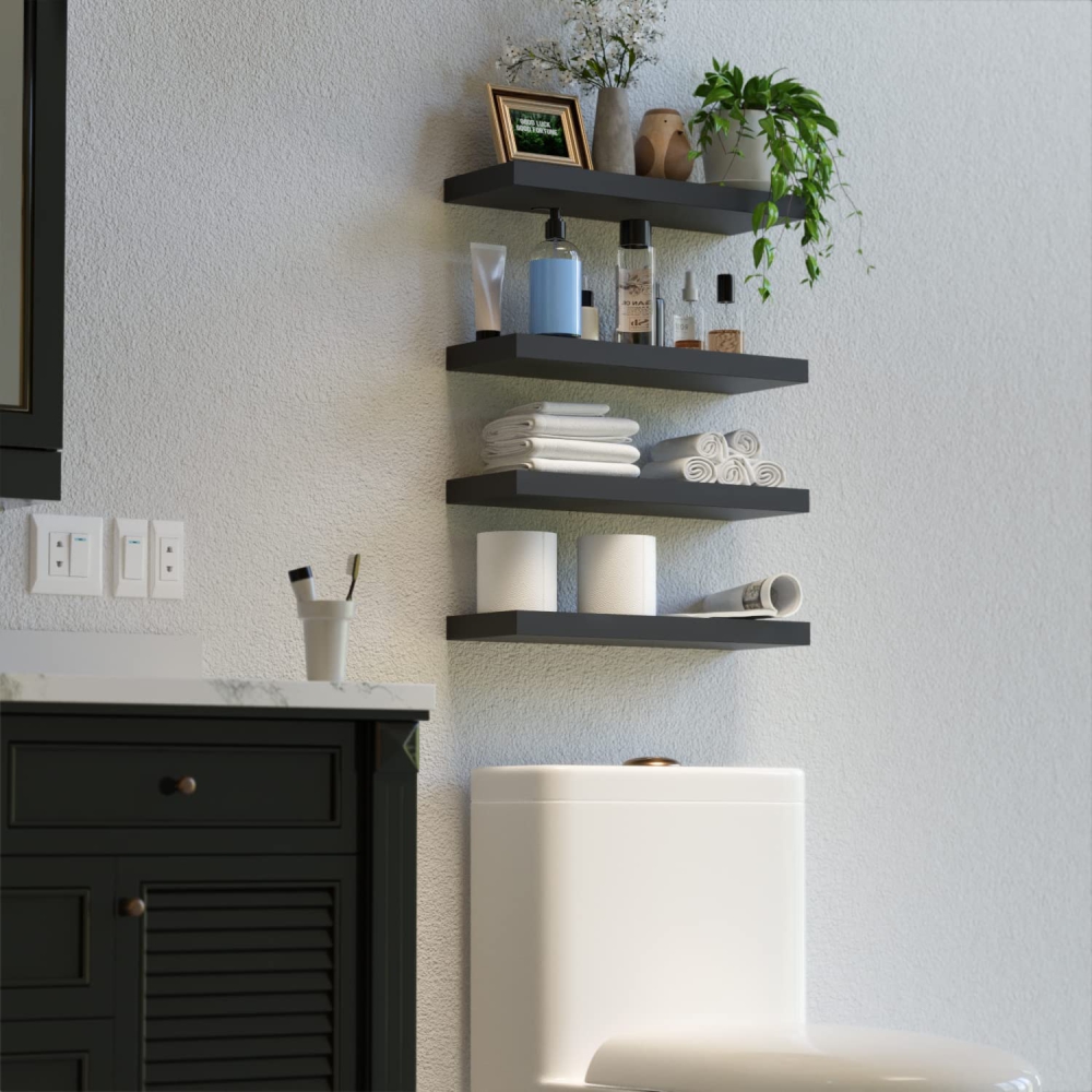 Black Floating Shelves for Wall, Bathrom Shelves Over Toilet Wall