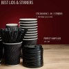 Primens Insulated Disposable Coffee Cups with Lids & Straws 12 oz, 100 Packs (Black)