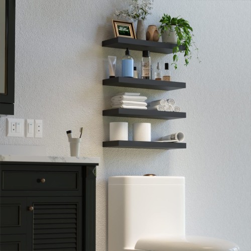 Boswillon Black Floating Shelves for Wall, 4 Sets Black Wall Shelves for Bedroom with Invisible Brackets